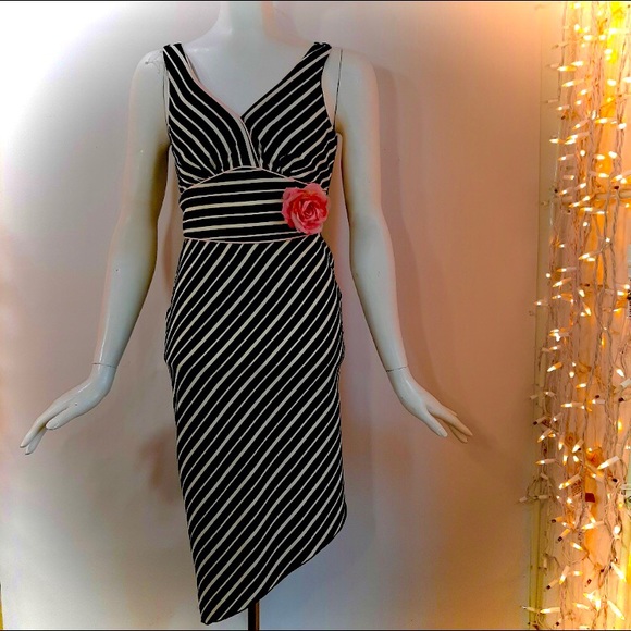 Windsor LastTango InParis PinkTrim&Flower B&W ArtDeco Diagonal Stripe DanceDress - Picture 2 of 9